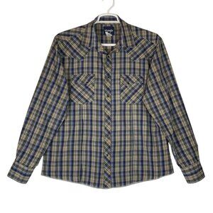 Wrangler Mens Plaid Long Sleeve Western Shirt Size XL Pearl Snaps Dual Pockets